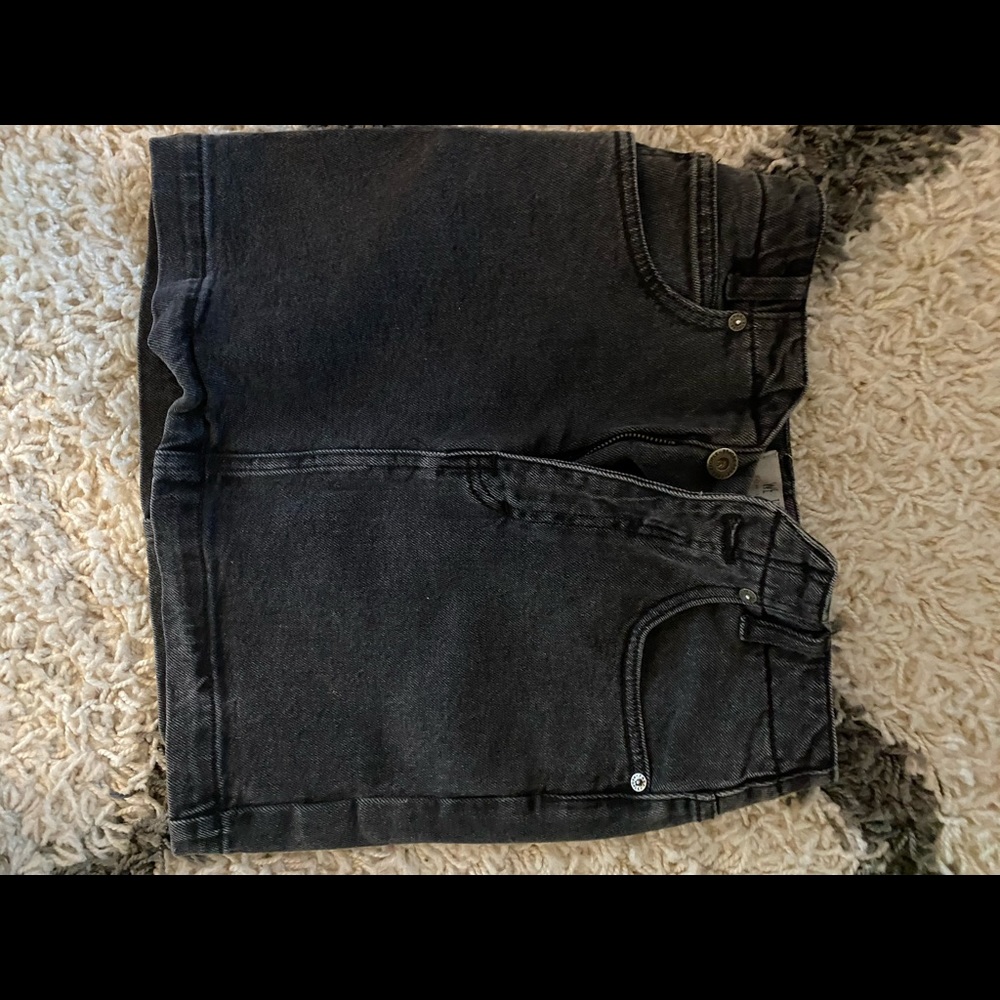 High waisted black denim skirt